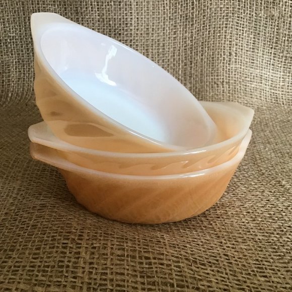 3 Fire King Peach Lusterware  Bowls,  , Small Casserole - Picture 1 of 6